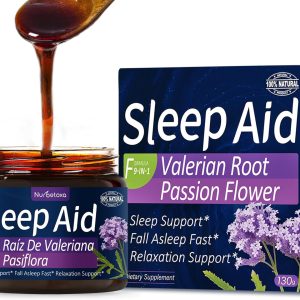 Valerian Root Sleep Aid Syrup, Passion Flower, Hibiscus, Chamomile, Soursop Leaves for Better Sleep, Nature Herbal Extract Liquid for Sleep Support, Reduce Tension, Relaxing. 130g