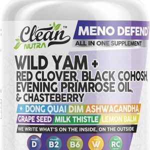 Clean Nutra Wild Yam Root Capsules with Red Clover Black Cohosh Evening Primrose Oil Chasteberry Dong Quai DIM Ashwagandha Grape Seed Extract Milk Thistle Lemon Balm and more Hormone Balance For Women
