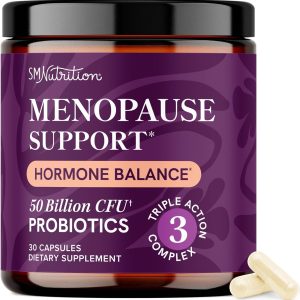 Menopause Support with Prebiotics and Probiotics for Women | Hormone Balance, Hot Flashes & Night Sweats | 50 Billion CFU, DIM & Black Cohosh | Triple Action Menopause Supplements for Women | 30 Ct