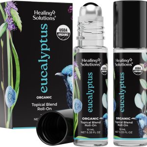 Healing Solutions (2 Pack) USDA Certified Organic Eucalyptus Essential Oil Roll-On Set - Rub on Chest and Breathe, for Skin