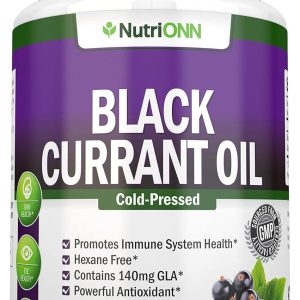 Black Currant Oil - 1000 Mg - 180 Softgels - Cold-Pressed Pure Black Currant Seed Oil - Hexane Free - 140mg GLA Per Serving - Regulates Hormonal Balance - Great For Immune System, Hair and Skin
