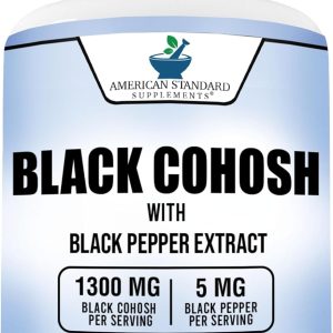 American Standard Supplements Black Cohosh 1300mg Per Serving with Black Pepper Fruit Extract - Vegan, Gluten Free, Non-GMO, 90 Capsules, 45 Servings