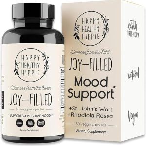 Joy-Filled Mood Support Supplement with St. Johns Wort | Stress Relief – Helps Calm The Mind & Body | 100% Plant-Based Happy Pills, Ashwagandha, Rhodiola Rosea, Eleuthero | Herbal Adaptogens, 60 Ct