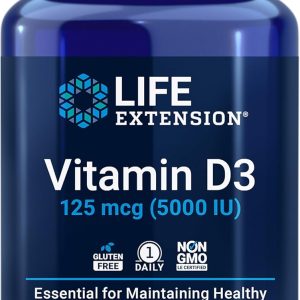 Life Extension Vitamin D3 125 mcg (5000 IU), Bone Health, Brain Performance, Immune System Support, Gluten-Free, Non-GMO, Once Daily, Two-Month Supply, 60 Softgels