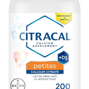 Citracal Petites, 400 mg Calcium Citrate, Easily Absorbed and Highly Soluble with 12.5 mcg (500 IU) Vitamin D3, Bone Health Support for Ages 12+, Smaller and Easier to Swallow Caplets, 200 Count