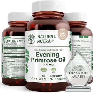 Natural Nutra Evening Primrose Oil Supplement from Fatty Acid, Nerve Health, Helps Reduce Skin Blemishes, Balance Body Secretions, Promote Heart Health, Skin Clarity, 500 mg, 90 Softgels