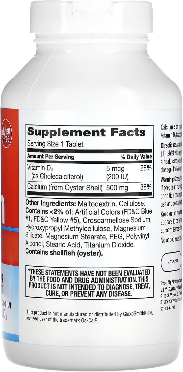 21st Century Calcium 500 mg Plus D3 Tablets, 400 Count - Image 2