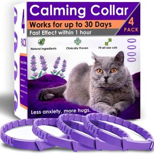 4 Pack Calming Collar for Cats – Pheromone Cat Calming Collar Cat Anxiety Relief and Stress – Adjustable Water Resistant Breakaway Calming Collars Natural Ingredients Pheromones Rapid Effect