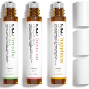 Benatu Essential Oil Blends Set (Breathe, Focus on, Happiness), Natural Aromatherapy Roll On for Massage, Body Skin Care, Home - Natural Fragrance Gift Roller for Women and Men