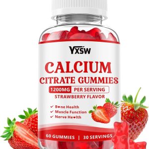 Calcium Citrate Gummies 1200mg, Chewable Calcium Supplement for Women & Men, Sugar Free Calcium for Bone, Muscle & Immune Support, Gluten Free, Vegan, Non-GMO, Strawberry Flavor, 60 Count