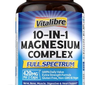 10 in 1 Magnesium Complex, 420mg Elemental Magnesium | Ultra Strength, Max Absorption | Chelated Magnesium Supplement for Sleep, Muscles, Nerves & Heart Health | Non-GMO, 120 Vegan Capsules