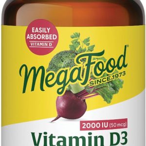 MegaFood Vitamin D3 2000 IU (50 mcg) - Vitamin D Supplements With Real Food, Immune Support, Supports Bones, Teeth & Muscles, Vegetarian, Certified Non-GMO, Kosher – 90 Tablets, 90 Servings