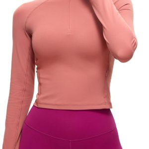 CRZ YOGA Women's Butterluxe Long Sleeve Workout Shirts Half Quarter Zip Athletic Tops Crop Collared T-Shirt