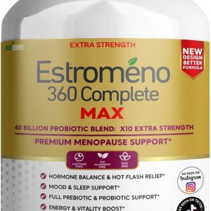 Estromeno 360 Complete Max, Premium Menopause Support Supplement, 40 Billion Probiotic Blend, 90 Capsules (1)