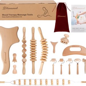 15 Pcs Wood Therapy Massage Tools Set Maderoterapia Kit Therapy Tools for Body Muscle Pain Relief Wooden Body Face Sculpting Tools Wood Roller Massager, Fascia Massage