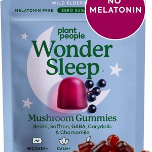 Plant People WonderSleep Mushroom Gummies Supplement for Sleep and Relaxation with Reishi Super Mushrooms, Wild Elderberry Flavor, No Sugar (60 Count)