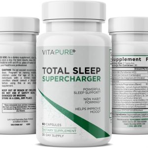 Total Sleep Supercharger - Ultra Strength Sleep Aid for Adults - 18 Powerful Ingredients (Magneisum, Melatonin, 5-HTP, Taurine, GABA + 13 More) - 3rd Party Tested & Backed Formula - 60 Capsules
