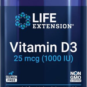 Life Extension Vitamin D3 25 mcg (1000 IU), Immune System Support, Bone Health, Whole-Body Health, Value Size, Gluten-Free, Non-GMO, 250 softgels