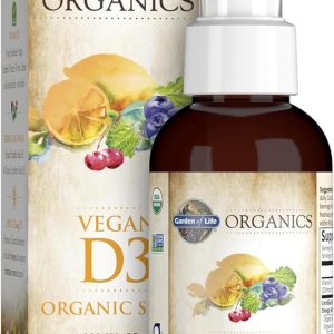 Garden of Life Organics Vegan Vitamin D3 for Women and Men, Liquid 1000 IU Per Spray, D3 Plus Omegas - Vanilla Flavor - 125 Servings - 2fl oz Liquid Whole Food D3 Vitamin Supplement