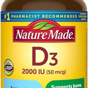 Nature Made Vitamin D3 2000 IU (50 mcg), Dietary Supplement for Bone, Teeth, Muscle and Immune Health Support, 250 Softgels, 250 Day Supply