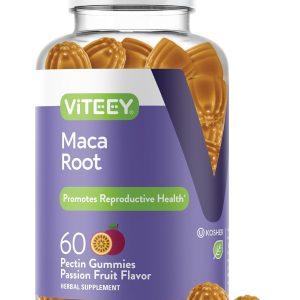 Viteey Maca Root Gummies for Men and Women - Reproductive Health, Energy, Drive, Stamina & Hormone Support - Vegan, Gluten Free, Gelatin Free, GMO Free, Tasty Chewable Passion Fruit Flavored Gummy