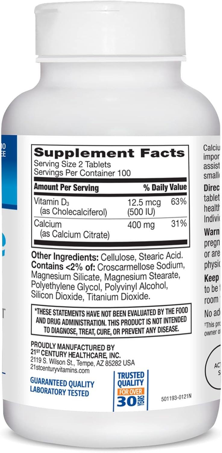 21st Century Calcium Citrate + D3 Petites Coated Tablets 200 ea - Image 6
