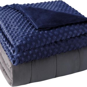 yescool Weighted Blanket with Cover Removable Soft Blue Queen Size Heavy Blanket Microfiber Washable Heated Weighted Throw Blanket Winter Warm Weighted Comforter 20lbs, 60 * 80