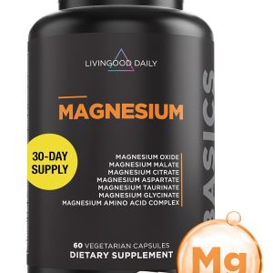 Livingood Daily Magnesium Supplement with Magnesium Glycinate, Citrate, Malate, Oxide, Aspartate, Amino Acid Complex and Chicory Root for Heart Health, Sleep and Muscle Support, 300mg, 60 Capsules