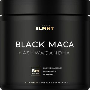 ELMNT 40,000mg 40x Strength Organic Black Maca Root + Ashwagandha - #1 Highest Potency Black Maca Root Capsules for Men Supplement 100% Pure Maca Peruana 40:1 Extract Maca Powder Pills Male Booster