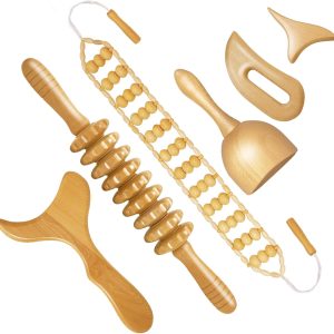 AICNLY 6Pcs Wood Therapy Massage Tools for Body Shaping, Multi-Functional Body Roller for Anti-Cellulite and Sore Muscle, Wooden Massage Roller Stick, Maderoterapia kit, Body Sculpting Tools Set