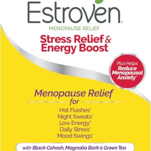 Estroven Stress Relief & Energy Boost for Menopause Relief - 28 Ct. - Clinically Proven Ingredients Provide Stress & Energy Support + Night Sweats & Hot Flash Relief - Drug-Free and Gluten-Free