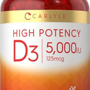 Carlyle Vitamin D3 5000 IU Softgels | 500 Count | Value Size | Non-GMO and Gluten Free Supplement | High Potency Formula | 125mcg