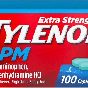 Tylenol PM Extra Strength Nighttime Pain Reliever & Sleep Aid Caplets, 500 mg Acetaminophen & 25 mg Diphenhydramine HCl, Relief for Nighttime Aches & Pains, Non-Habit Forming, 100 ct
