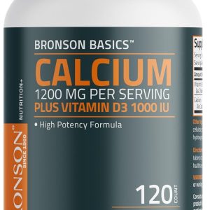 Bronson Calcium 1200mg Per Serving Plus Vitamin D3 1000 IU High Potency Formula, Non-GMO, 120 Tablets