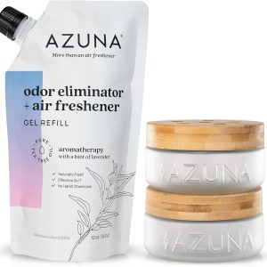 Azuna Air Freshener & Odor Eliminator for Strong Odor | 2 Room Kit Includes (2) 8 oz. Empty Luxe Glass Jars & 12 oz | Refill with Tea Tree Essential Oil Gel | Aromatherapy | Last 60-90 Days