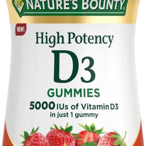 Nature's Bounty Vitamin D 5000 IU Gummies, Vitamin D3 High Potency Immune Support & Bone Health Supplement, 5000 IU in 1 Gummy, Strawberry Flavor, 2 Month Supply, 60 Vegetarian Gummies for Adults
