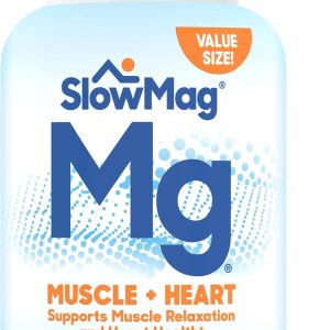 SlowMag Muscle + Heart Magnesium Chloride with Calcium Supplement to Support Muscle Relaxation, Occasional Muscle Cramping & Heart Health, High Absorption, 180 Count