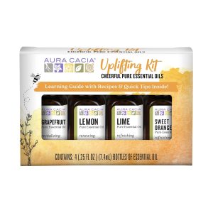 Aura Cacia Cheerful Pure Essential Oils Uplifting Kit, 0.25 fl oz 4-Pack, Grapefruit, Lemon, Lime, Sweet Orange Aromatic Oils