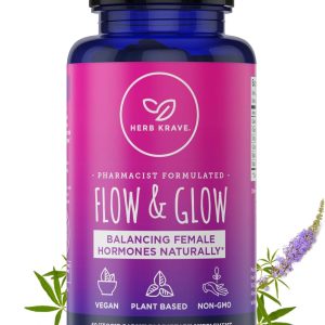 Flow and Glow Natural Hormone Balance for Women - PMS & Menopause Relief for Cramps, Mood Swings & Night Sweats with Donq Quai & Black Cohosh for Menopause - 60 Vegan Capsules (1 Pack)
