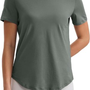 CRZ YOGA Women's Pima Cotton Short Sleeve Workout Shirts Casual Yoga T-Shirt Soft Athletic Top