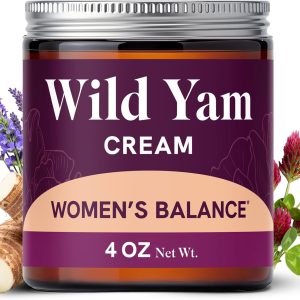 Wild Yam Cream for Hormone Balance | 3450mg Wild Yam for Herbal Menopause & PMS Support | Enriched with Vitex, Black Cohosh, Lavender & More | Estrogen & Progesterone Free Balancing Cream | 4 Oz.