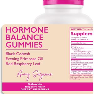 Hormone Balance Gummies for Women - Hormone Harmony for Mood, Energy, Bloating - Hormonal PMS, Perimenopause & Menopause Support - Red Raspberry Leaf & Black Cohosh - 60 Gummy Supplements