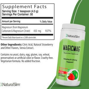 NaturalSlim Magicmag Pure Magnesium Citrate Powder – Stress, Constipation, Muscle, and Heart Support | Natural Strawberry & Lime Flavored Magnesium Supplement - 8oz Drink Mix (2 Pack)