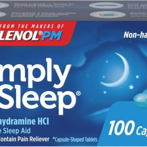 Tylenol Simply Sleep Nighttime Sleep Aid Caplets, 25 mg Diphenhydramine HCl, Non-Habit Forming Sleep Aid for Adults, 100 Count
