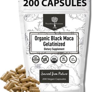 Organic Gelatinized Black Maca – 3X Stronger 200 Capsules for Men & Women, Natural Energy Supplement for Focus, Performance, Stamina & Endurance, Mood Enhancement and Stability, Mental Clarity 1000mg