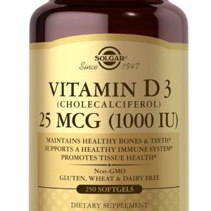 Solgar Vitamin D3 (Cholecalciferol) 25 MCG (1000 IU), 250 Softgels - Helps Maintain Healthy Bones & Teeth - Immune System Support - Non-GMO, Gluten-Free, Dairy Free - 250 Servings