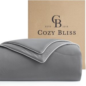 Cozy Bliss Cooling Comforter Queen Size Dual-Sided, Ultra-Soft Cooling Blankets for Hot Sleepers and Night Sweats, Breathable Lightweight Silky Smooth, Dark Grey
