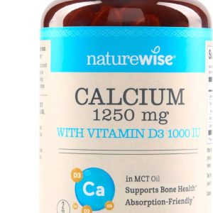 NatureWise High-Purity, All-Natural Calcium 1250mg + Vitamin D3 1000IU + Organic MCT Coconut Oil - Pregnancy Safe + Non-GMO - Absorption Friendly, Gluten Free - 60 Softgels[30-Day Supply]