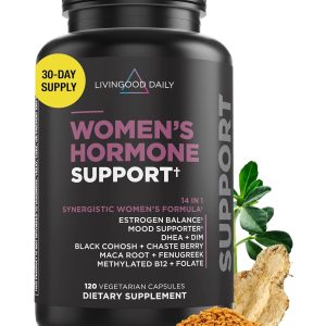 Livingood Daily Women’s Hormone Support Supplement, Estrogen Balance with Fenugreek, Black Cohosh, Chasteberry, DIM, Natural PMS & Menopause Support, Non GMO, Gluten Free, Vegetarian Capsules, 120 Ct