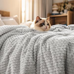 PHF Ultra Soft Flannel Fleece Blanket Queen Size, Lightweight 3D Jacquard Fleece Blanket, No Shedding, No Pilling, Luxury 340GSM Aesthetic Fluffy Cozy for Bed Room Decor, 90"x90", Light Grey